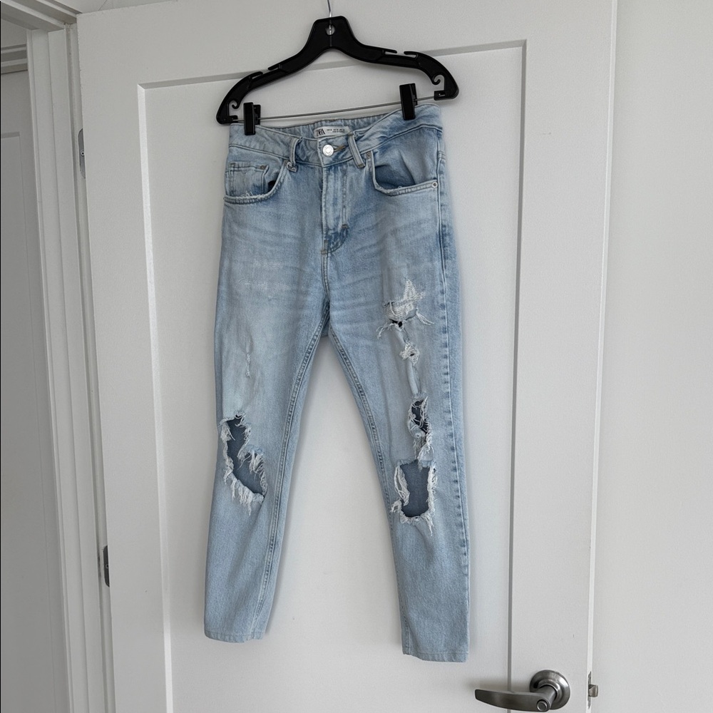 Zara Men's Light Blue Ripped Skinny Jeans